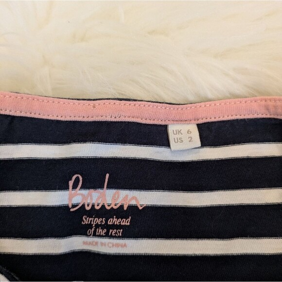 Boden Pink and Blue Fitted Long Sleeve T-shirt with Bateau Neckline - Picture 4 of 7